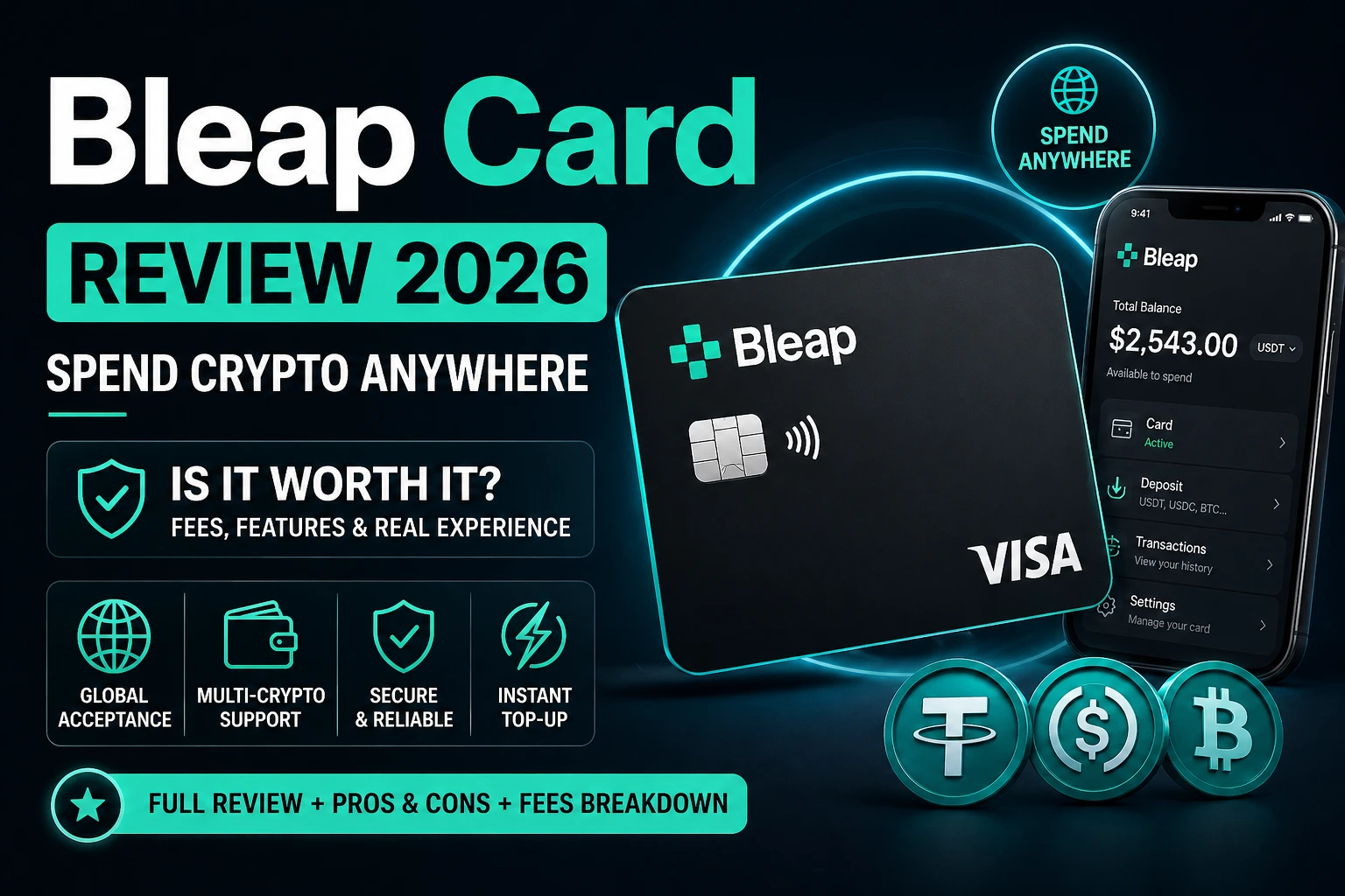 Bleap Card physical and virtual crypto debit card with cashback and zero fees, reviewed for 2026